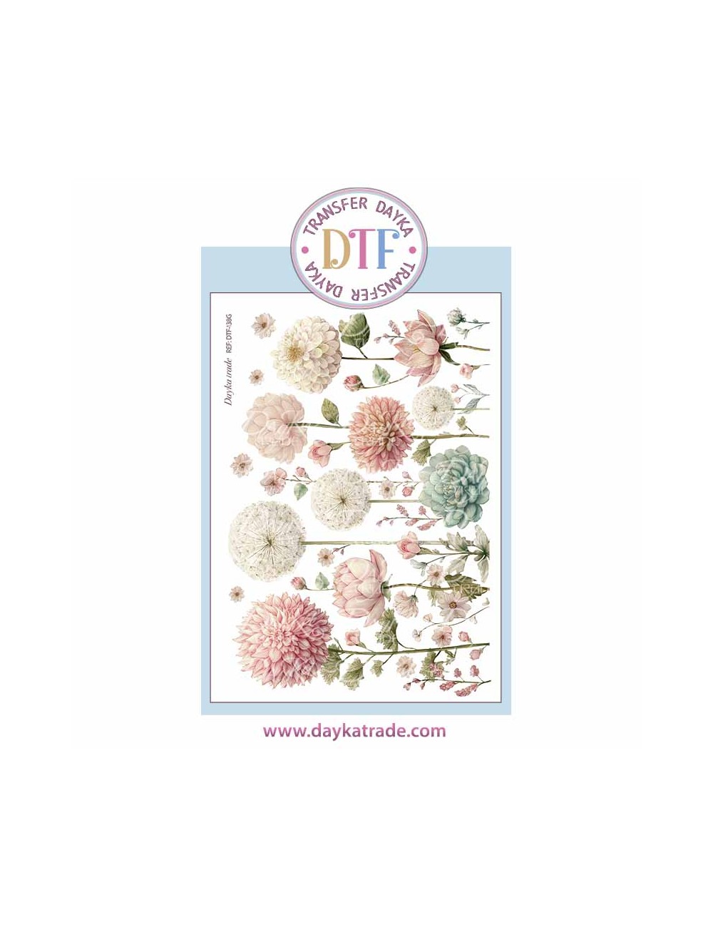 Trasferencia textil con dibujo de flores altas, abuelitos, dalias etc