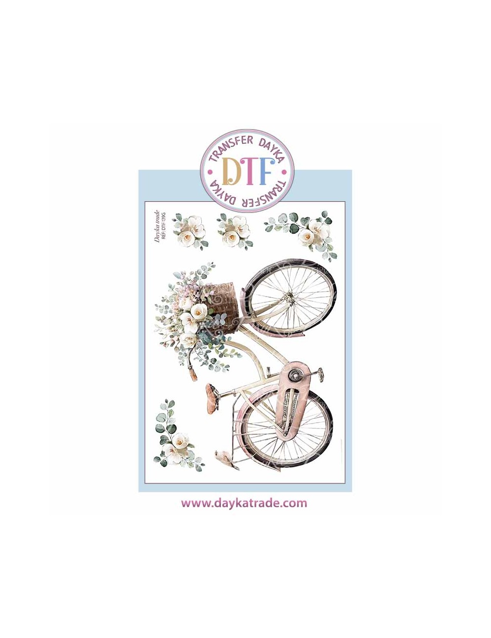 Dtf Dayka, trasferencia textil con dibujo de bicicleta con flores.