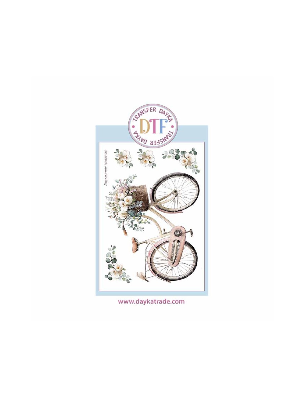 Dtf Dayka, trasferencia textil con dibujo de bicicleta con flores.