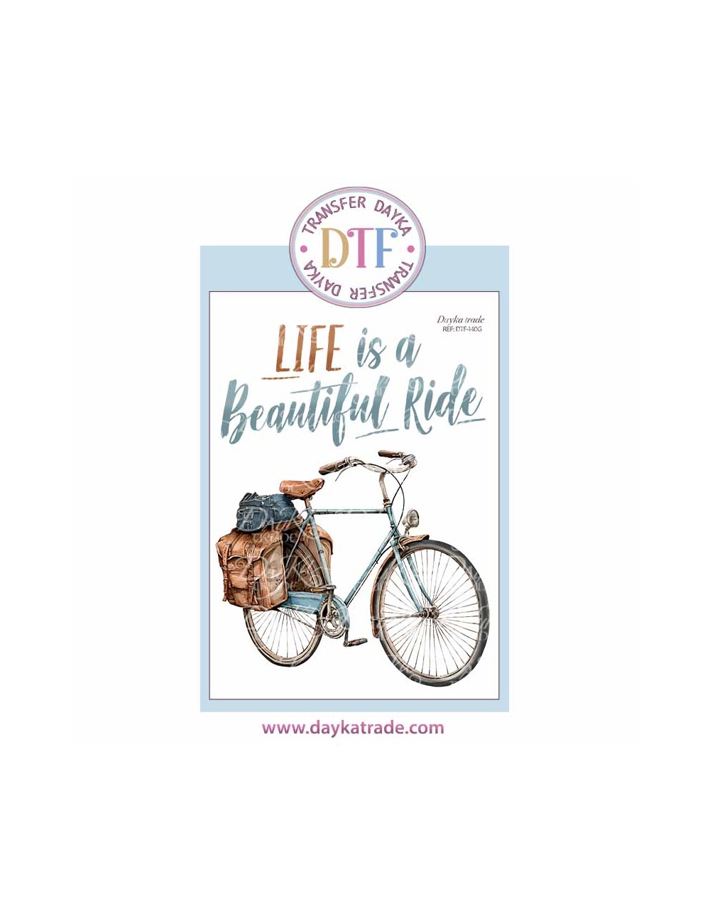 Dtf Dayka, trasferencia textil con dibujo de bicicleta texto
