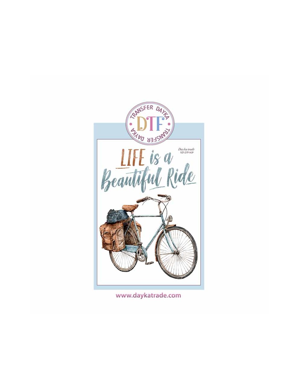 Dtf Dayka, trasferencia textil con dibujo de bicicleta texto