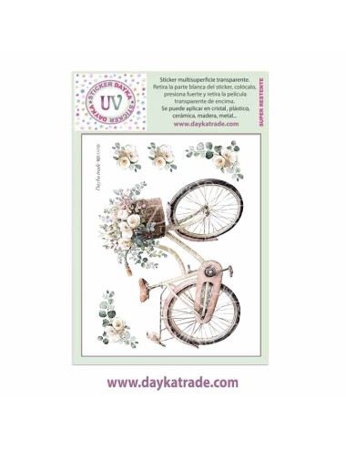 UV Sticker transparente con dibujo de bici con flores