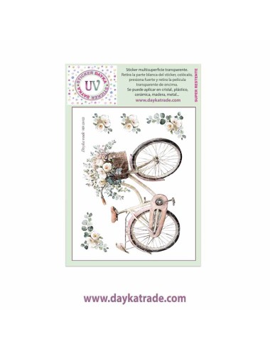 UV Sticker transparente con dibujo de bici con flores