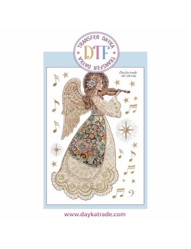 Dtf Dayka, trasferencia textil con dibujo Navideño de angelita con violín
