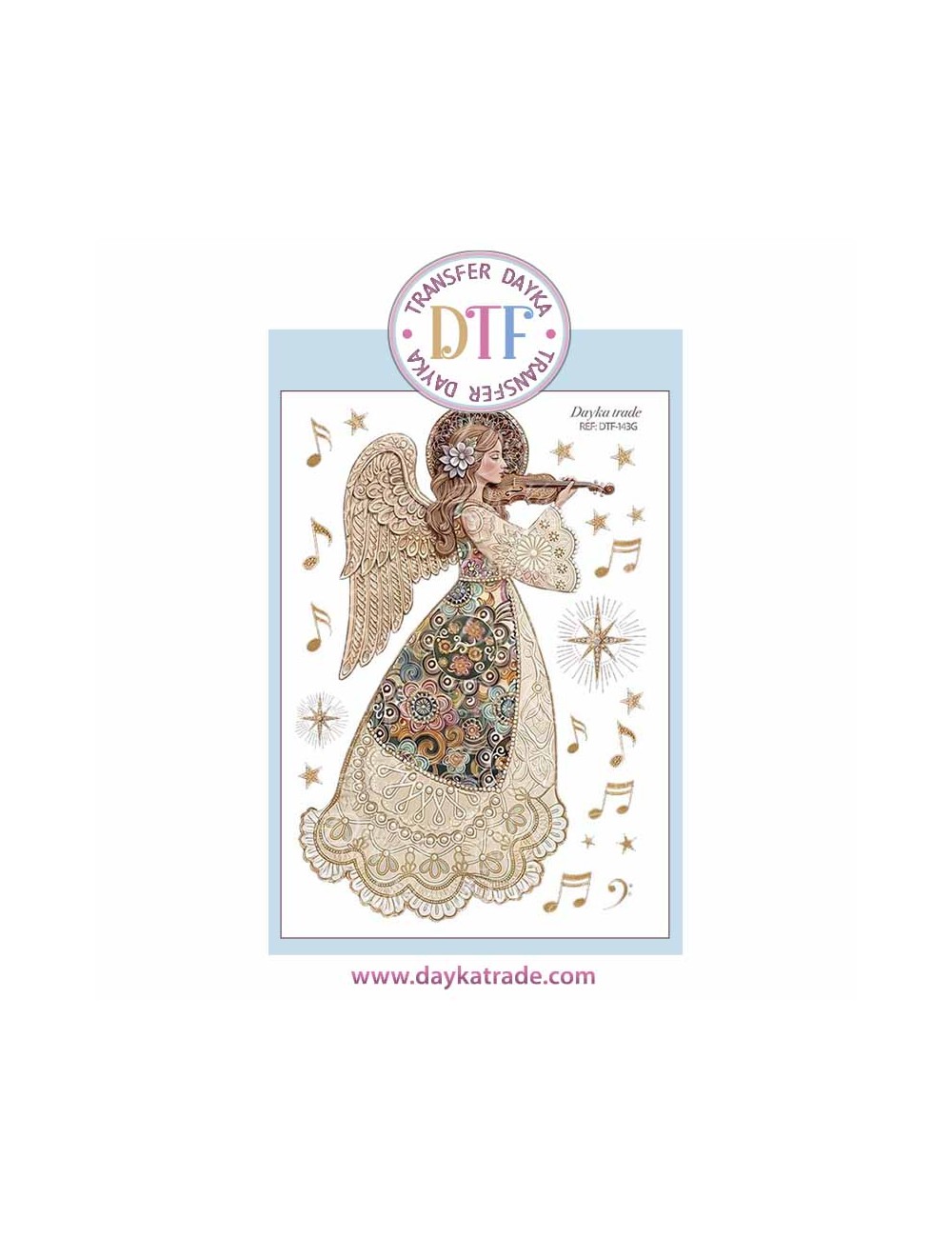 Dtf Dayka, trasferencia textil con dibujo Navideño de angelita con violín