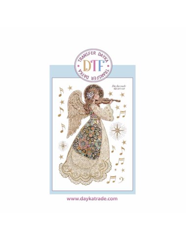 Dtf Dayka, trasferencia textil con dibujo Navideño de angelita con violín