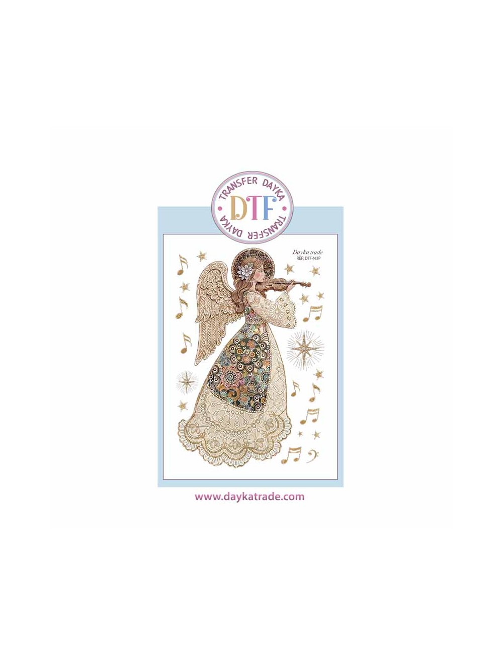 Dtf Dayka, trasferencia textil con dibujo Navideño de angelita con violín