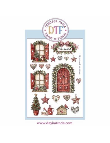 Dtf Dayka, trasferencia textil con dibujo Navideño de elementos de casita