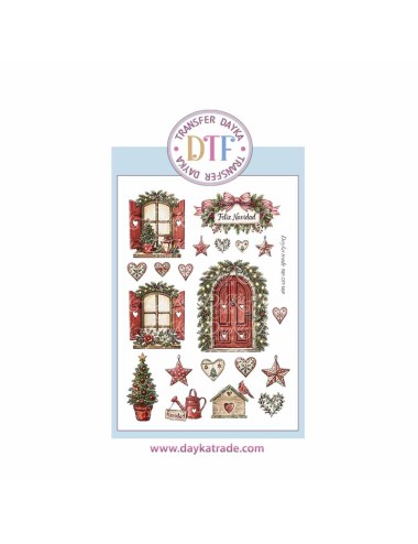 Dtf Dayka, trasferencia textil con dibujo Navideño de elementos de casita
