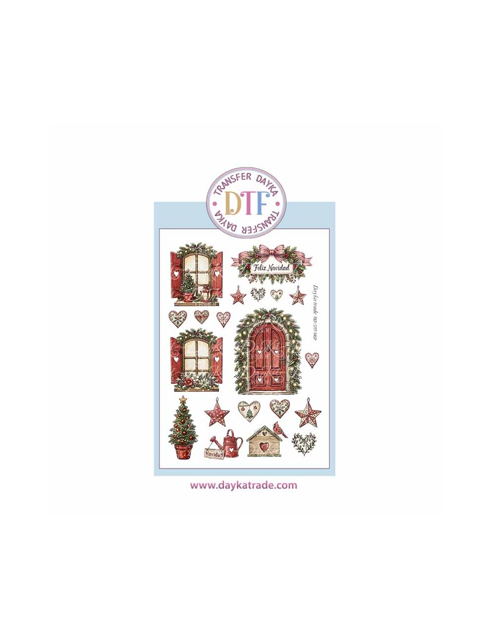 Dtf Dayka, trasferencia textil con dibujo Navideño de elementos de casita
