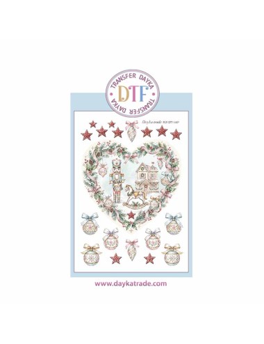 Dtf Dayka, trasferencia textil con dibujo Navideño de corazón y bolas de navidad