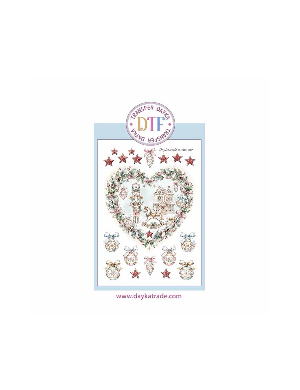 Dtf Dayka, trasferencia textil con dibujo Navideño de corazón y bolas de navidad