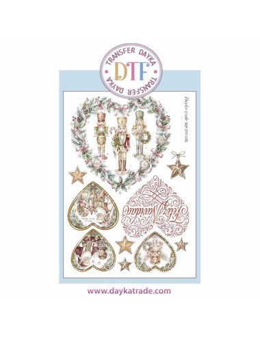 Dtf Dayka, trasferencia textil con dibujo Navideño de corazón con distintos motivos navideños