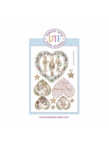 Dtf Dayka, trasferencia textil con dibujo Navideño de corazón con distintos motivos navideños