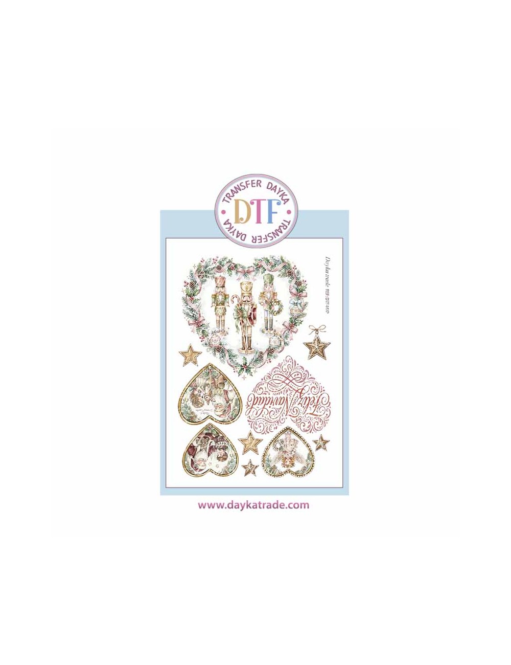 Dtf Dayka, trasferencia textil con dibujo Navideño de corazón con distintos motivos navideños