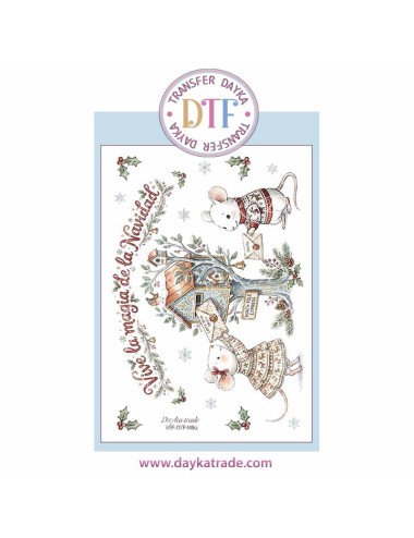 Dtf Dayka, trasferencia textil con dibujo Navideño de ratones con buzón