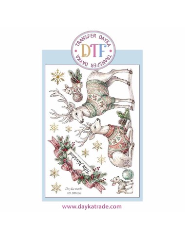 Dtf Dayka, trasferencia textil con dibujo Navideño de Renos Feliz navidad