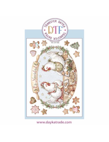 Dtf Dayka, trasferencia textil con dibujo Navideño de gallinas cocineras