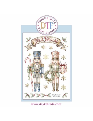 Dtf Dayka, trasferencia textil con dibujo Navideño de casca nueces con cartel