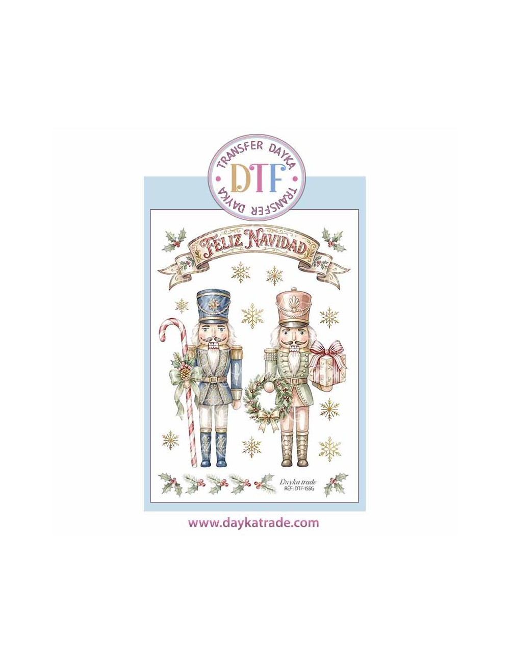 Dtf Dayka, trasferencia textil con dibujo Navideño de casca nueces con cartel
