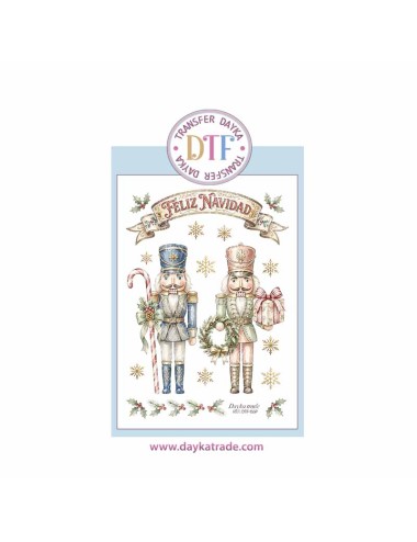Dtf Dayka, trasferencia textil con dibujo Navideño de casca nueces con cartel