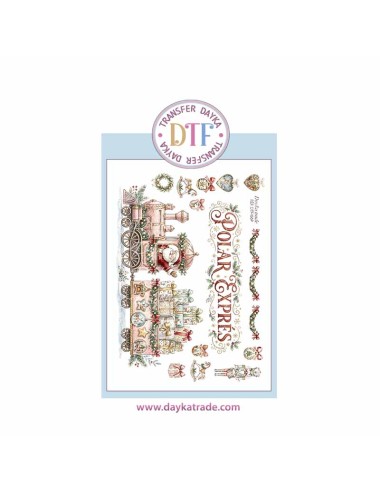 Dtf Dayka, trasferencia textil con dibujo Navideño de tren con Papá Noel