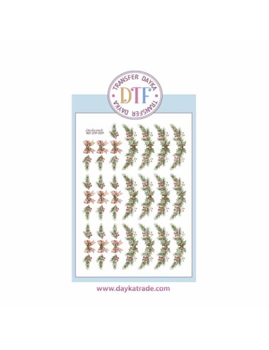 Dtf Dayka, trasferencia textil con dibujo Navideño de ramas y lazos