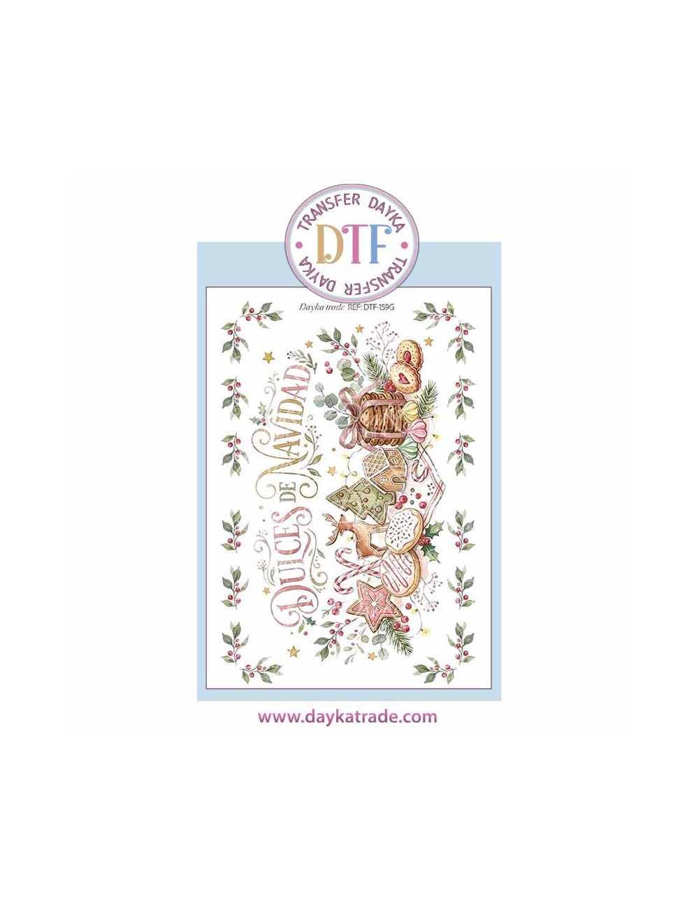 Dtf Dayka, trasferencia textil con dibujo Navideño de Dulces de Navidad