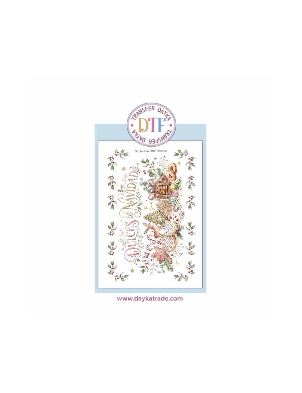 Dtf Dayka, trasferencia textil con dibujo Navideño de Dulces de Navidad