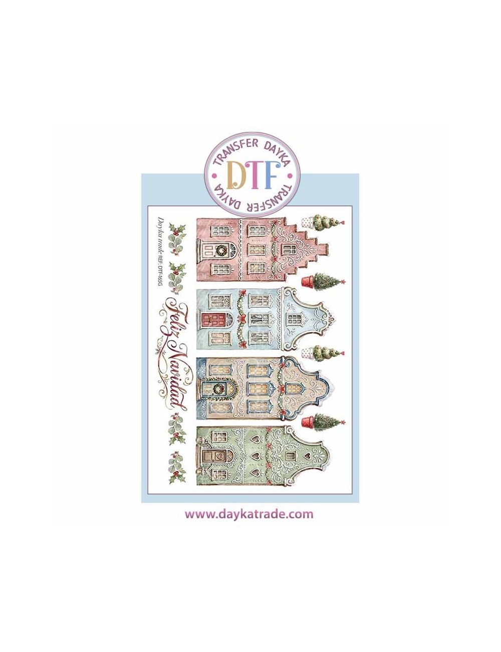 Dtf Dayka, trasferencia textil de Navidad con dibujo de casitas