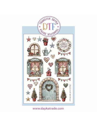 Dtf Dayka, trasferencia textil de Navidad con elementos para casita, puerta, ventanas etc