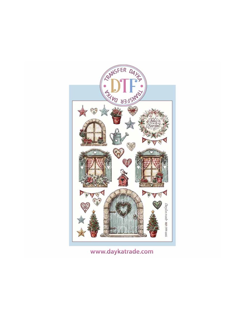 Dtf Dayka, trasferencia textil de Navidad con elementos para casita, puerta, ventanas etc