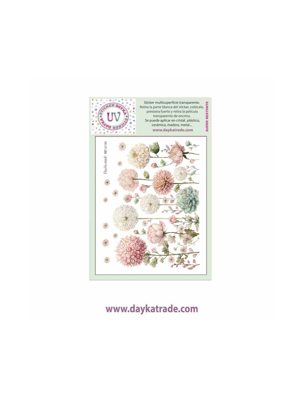 UV Sticker transparente con dibujo de flores y abuelitos