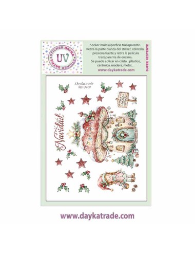 UV Sticker transparente con dibujo de Navidad de casita seta y elfa