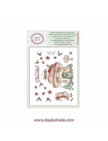 UV Sticker transparente con dibujo de Navidad de casita seta y elfa