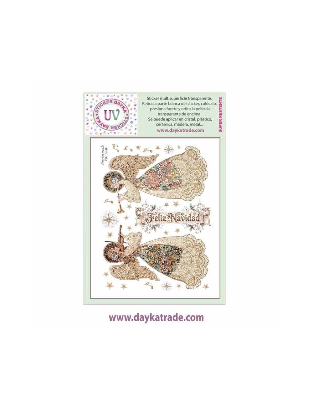 UV Sticker transparente con dibujo de Navidad de angelitas