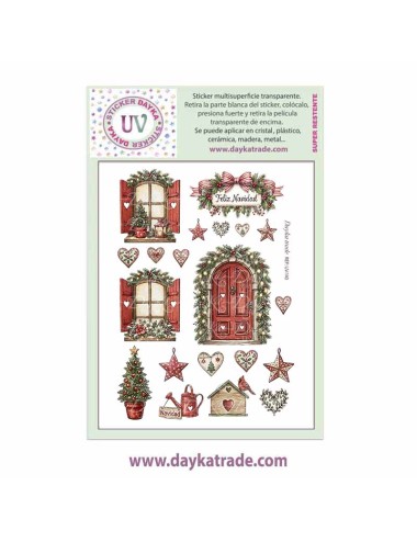 UV Sticker transparente con dibujo de Navidad de elementos para casita