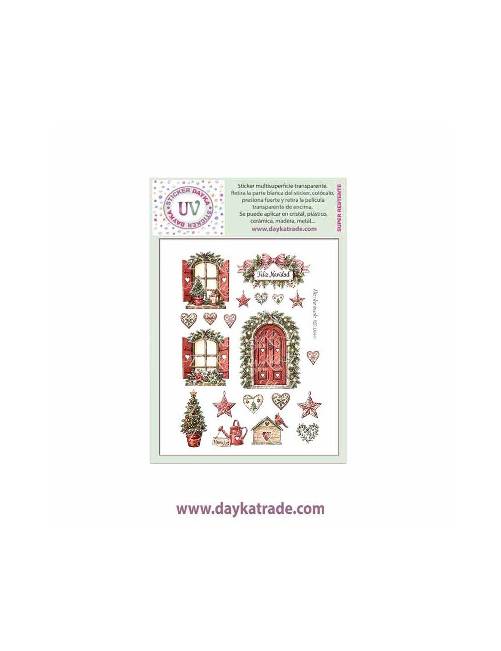 UV Sticker transparente con dibujo de Navidad de elementos para casita