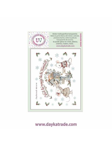 UV Sticker transparente con dibujo de Navidad de ratones con buzón