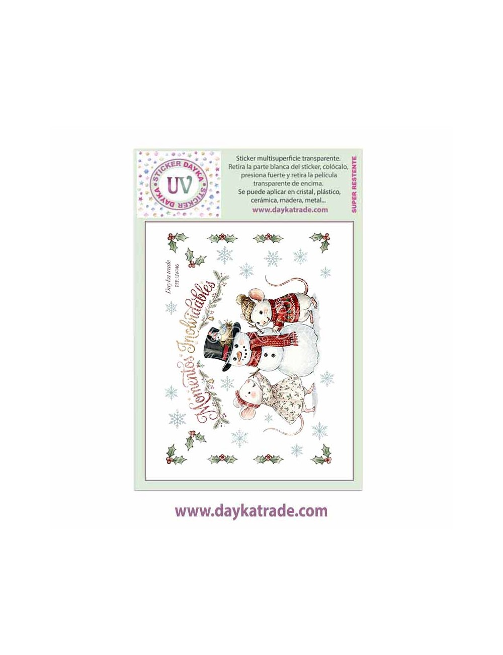 UV Sticker transparente con dibujo de Navidad de ratones con muñeco de nieve