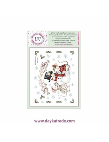 UV Sticker transparente con dibujo de Navidad de ratones con muñeco de nieve