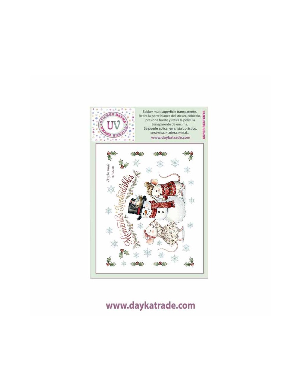 UV Sticker transparente con dibujo de Navidad de ratones con muñeco de nieve