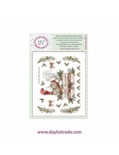 UV Sticker transparente con dibujo de Navidad de gallo en caja