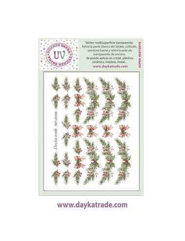 UV Sticker transparente con dibujo de Navidad de ramas con lazos