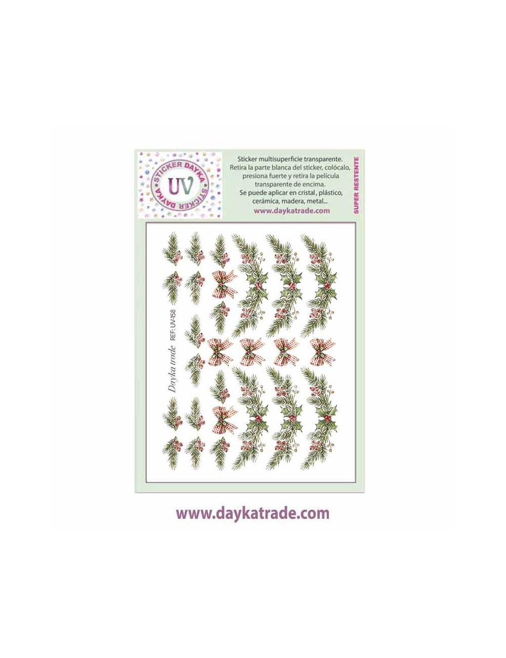 UV Sticker transparente con dibujo de Navidad de ramas con lazos