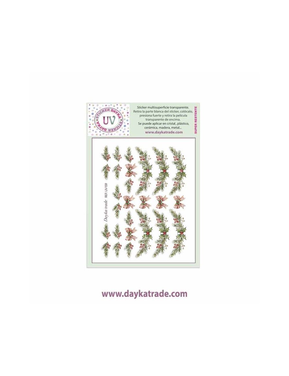 UV Sticker transparente con dibujo de Navidad de ramas con lazos