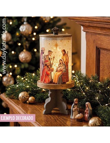 Peana  de madera con tarro de cristal