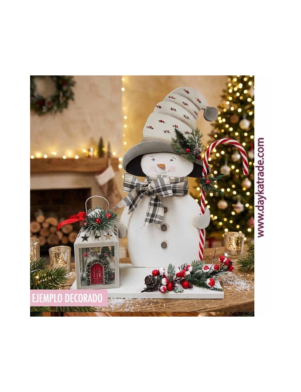 Muñeco de nieve y farol, para decoración Navideña
