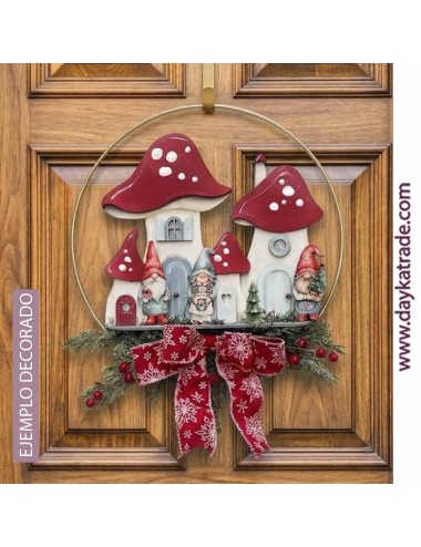 Aro setas y gnomos para decoración de puerta