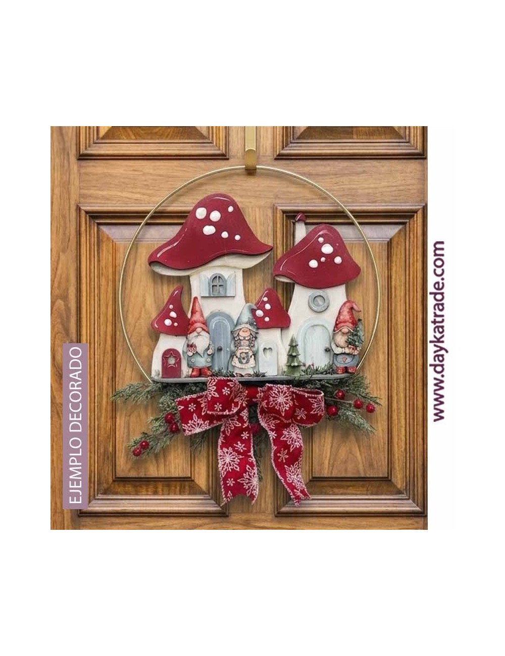 Aro setas y gnomos para decoración de puerta